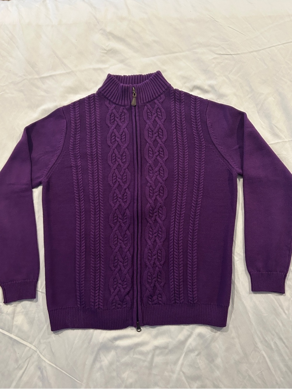Paul Fredrick Purple Cable-Knit Zip Cardigan